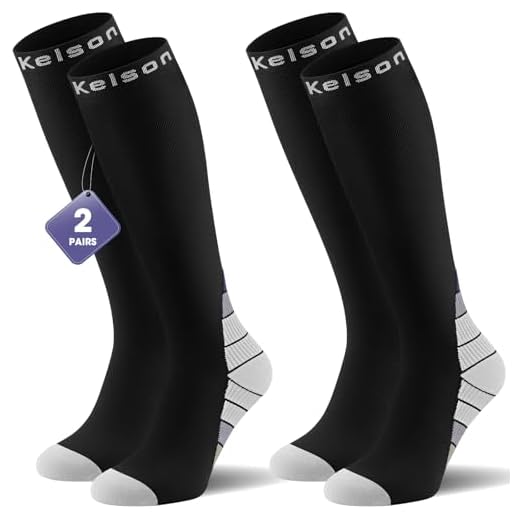 Calcetines / medias de compresión para hombres y mujeres, (2 pares) Mejor circulación sanguínea, prevenir los coágulos sanguíneos, acelerar la recuperación BEST Graduated Athletic Fit para correr, enfermeras, uso médico, Shin Splints, viaje de vuelo y embarazo de maternidad. Aumenta la resistencia, la circulación, reduce la fatiga (Black & Grey L/XL (Women 5.5-13 / Men 7-13.5) 2 PAIR)