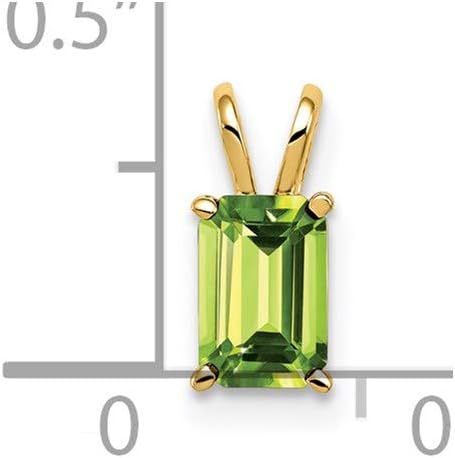 Solid 14k Yellow Gold 6x4mm Emerald Cut Peridot Green August Gemstone Pendant Charm
