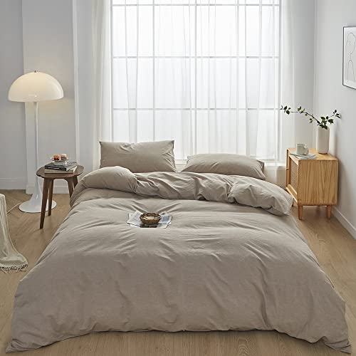 FACE TWO FACE Bedding Duvet Cover Set100% Washed Cotton Duvet Cover Linen Like Textured Breathable Durable Soft Comfy (Queen