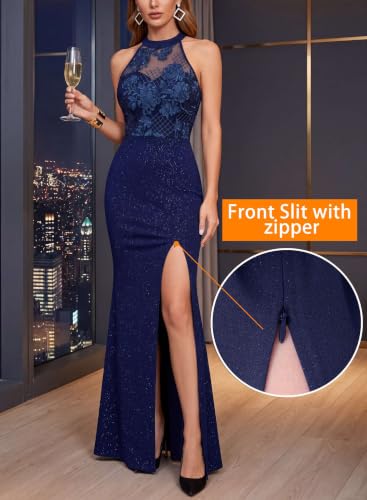 Image of VFSHOW Womens Formal Sexy Halter High Slit Prom Wedding Guest Maxi Dress 2023 Illusion Sweetheart Neckline Evening Long Gown