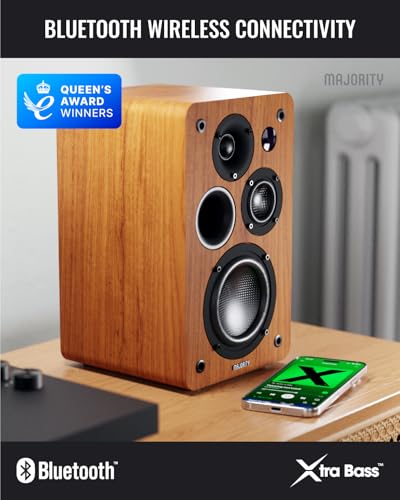 MAJORITY Active Bookshelf Speakers | 2.0 Stereo System | 5.3 Bluetooth, USB Playback & Charging | AUX, HDMI ARC, Optical, Phono | TV, PC, Turntable & Gaming Speakers | D100X Walnut - Image 5