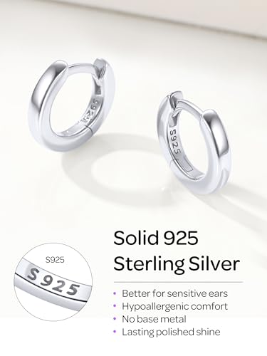 Image of ChicSilver 925 Sterling Silver Huggie Hoop Earrings Small Hoop Earrings for Women Hypoallergenic Silver Huggie Earring Cartilage Earrings for Women (6 /8 /10 /12 /14 /16 /18 /20MM)