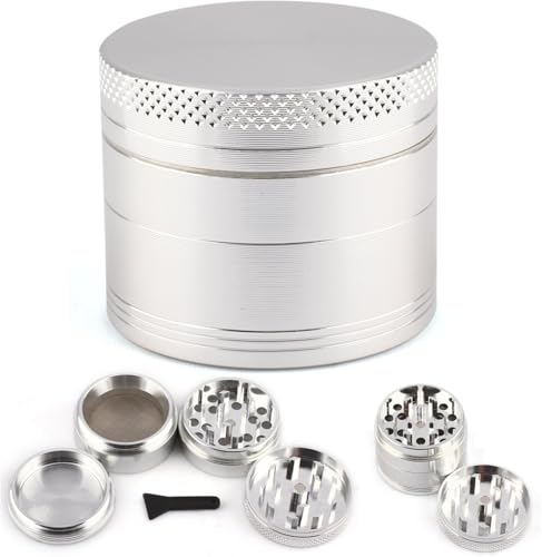 Herb Grinders, Silver Grinder for Dry Herb Portable Zinc Alloy Metal Grinder, Silver 40mm