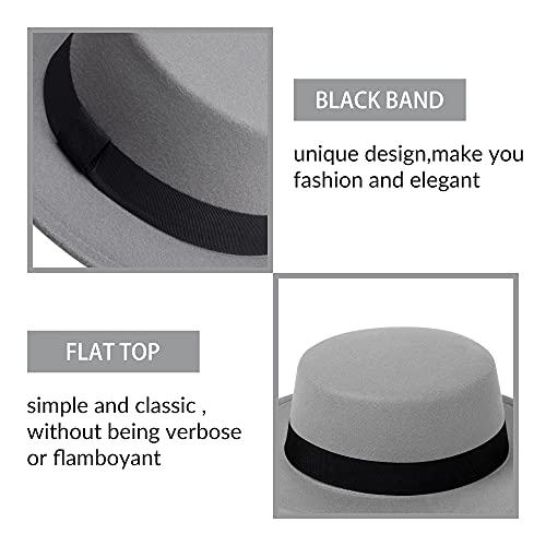 Image of Classic Fedora Hat Flat Top Hat Felt Pork Pie Hat Wide Brim Church Derby Cap for Women and Men