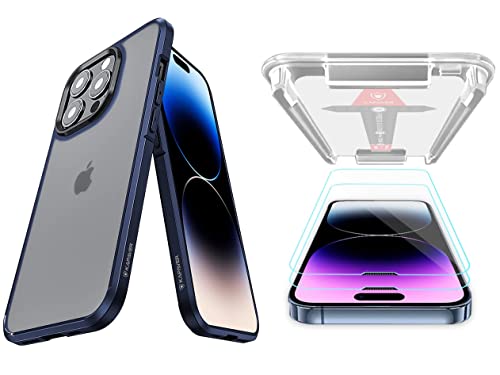 Image of KAPAVER for iPhone 14 Pro Max Matte Clear Case[Anti-Fingerprints ][Anti-Scratch] Frosted Translucent Shockproof Slim Cover 6.7 inches (Matte Blue + Glass)