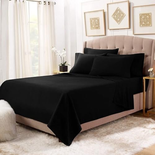 Image of BEVI - Home Premium Solid Plain Double Bedsheet Without Pillow Cover 300 TC Microfiber for Double Bed | Size (90 inch x 95 inch) Slate Black