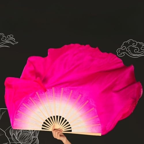 Éventails de danse classique en tissu soyeux de 61 cm rose rouge double face lot de 2