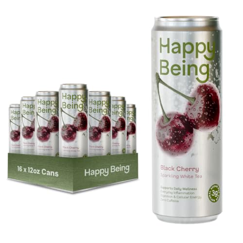 Happy Being Black Cherry Sparkling Tea, Antioxidant, 12oz 16 Pack
