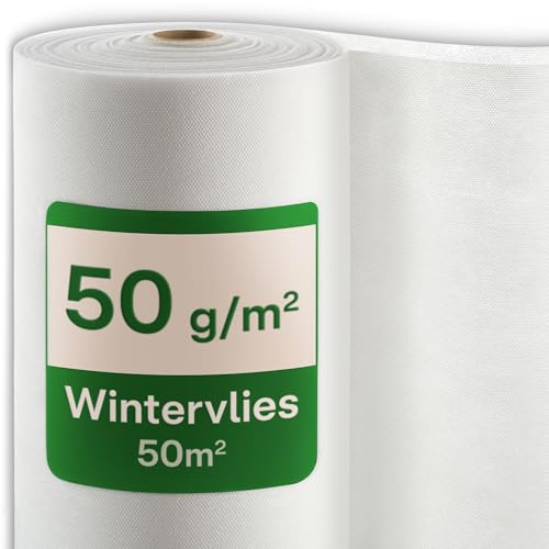 Praknu Wintervlies für Pflanzen Frostschutz 50g/m² - 50m × 1m auf Rolle – Winterschutz für Kübelpflanzen – Reißfest & Atmungsaktiv – UV Stabil