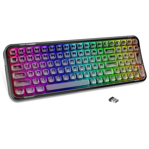 Image of FOPETT Wireless Computer Keyboard with RGB Backlit, Tri-Mode Bluetooth 5.0 /USB-C /2.4GHz Ergonomic Gaming Keyboard - Full-Size Rechargeable Transparent Keycap for Laptop /Windows /PC - Black