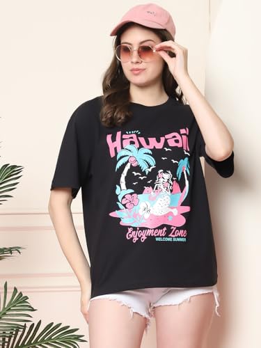Image of Style Go Pure Cotton Oversized Baggy Fit Drop Shoulder Aesthetic & Cool Graphic Printed Half Sleeve Tshirt for Women || Trendy Tees || Casual Loose Korean T-Shirt (Pack 2)
