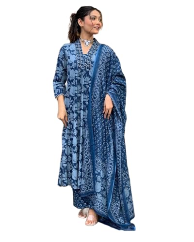 Image of Nermosa A-Line Printed Kurta set for women with Dupatta (IN, Alpha
