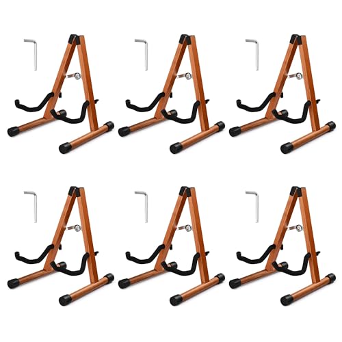 AW 6 Pack Wooden Folding Guitar Stand with Foam Support Arms fits for Acoustic Guitars, Ukuleles, Violins A-frame Floor Instrument Display Music Recording Studios, Home Décor