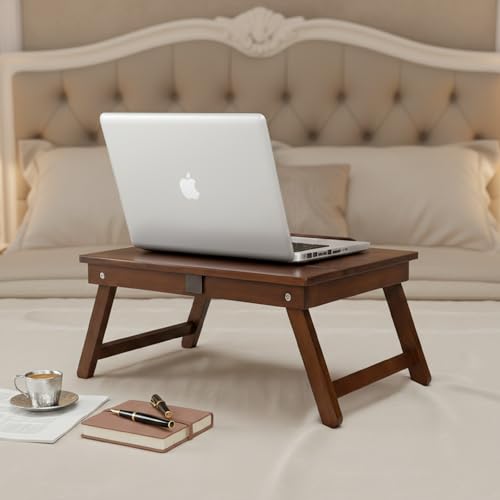 Image of Intrahuas Wood Extra Large Multi Tasking Height Adjustable Foldable Portable Laptop Table, Activity Table /Study Table /Writing Study On Bed Table for Home(Walnut)