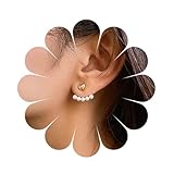 Yheakne Boho Pearl Ear Jacket Earrings Gold Heart Studs Earrings Love Heart Earrings Vintage Double Sided Studs Earrings Jewelry for Women