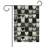Gartenflagge in Herzform, karierte Quadrate, schwarz-weiß, saisonale Feiertage, Jute, doppelseitig, Haus, Hof, Außenflaggen, 32 x 47 cm