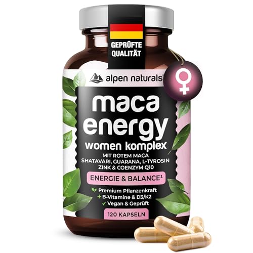Maca Energy Komplex für Frauen – 120 Kapseln mit rotem Maca, Shatavari, Guarana, Coenzym Q10 & Zink – Hochdosiert, vegan & laborgeprüft – Made in Germany