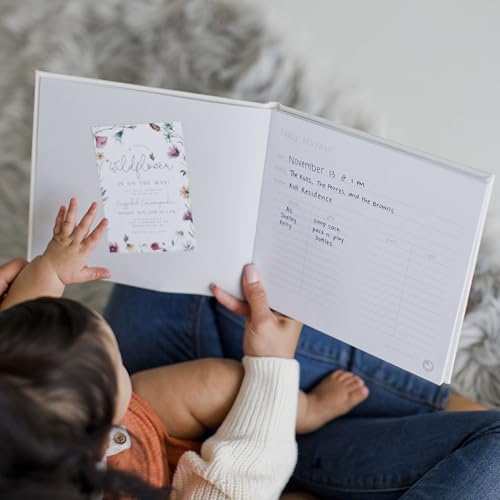 Image of Pearhead Ivory Linen Baby Memory Book, 4x6 Photo Cover Insert | 56 Guided Pages, First 5 Years Milestone Journal, Photo Album Pages, Baby Gift