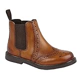 Roamers JOHNNY Boys Leather Brogue Chelsea Boots Tan
