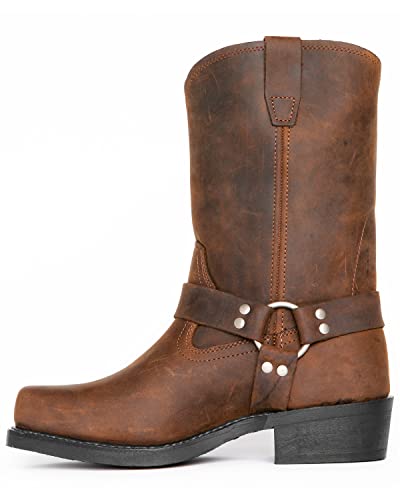 Men’s Cowboy Boots with Wooden Heel, Square Toe Harness Western Boots, Classic Pull-On Mid-Calf Riding Boots Durable Faux Leather