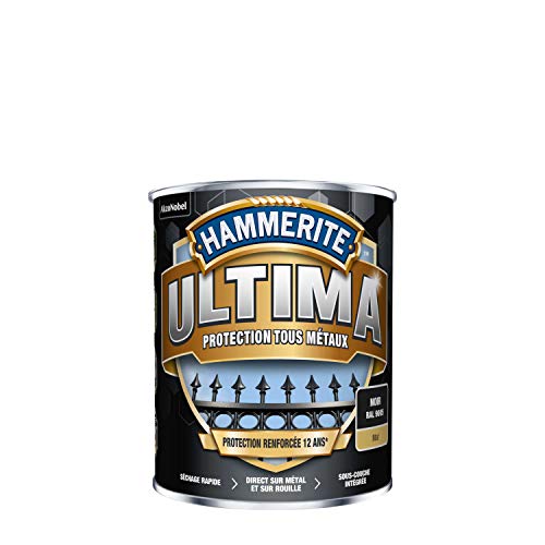Hammerite Ultima - Peinture Acrylique Tous Métaux - 3 en 1 : Antirouille, Direct sur Rouille et Sans Sous-couche - Mat Noir 0,75 L