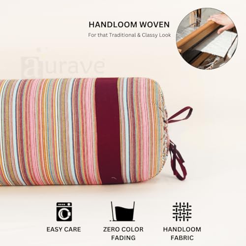Image of AURAVE Woven Cotton 144 TC Bolster Cover with Drawstring Closure, Set of 2, Soft Breathable Durable Machine Washable for Sofa Bed & Home Decor, 15 inchx30 inch, Burgundy | Cover Only