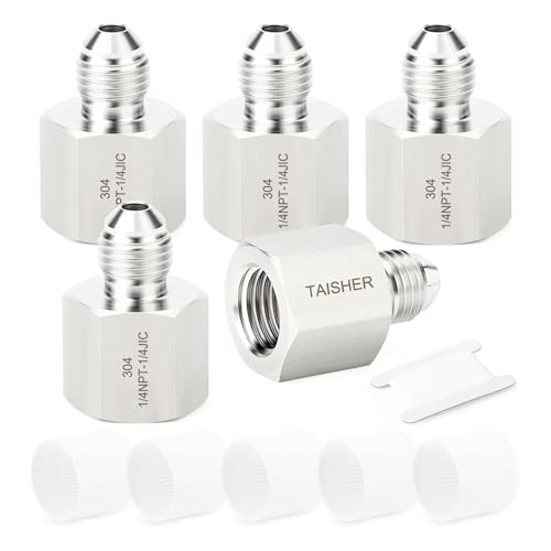 Image of TAISHER 5PCS Forging of 304 Stainless Steel JIC Flare Tube Fittings, 1 /4 inch JIC Male x 1 /4 inch NPT Female, Half Union