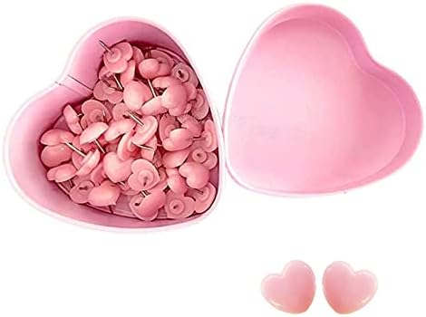 52 PCS Heart Push Pins, Pink Thumb Tacks Cute Push Pins, Bulletin Boards Wall Tacks, Plastic Heart Shaped Head Decorative for Wall Maps