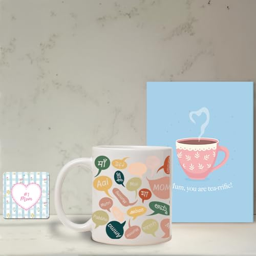 Image of Party Propz Mothers Day Gift for Mom - 3 Pcs Card for Mothers Day and Coffee Mug for Mom with Coaster, Mother's Day Greeting Card and Coffee Mug (Set of 1 Gift Box)