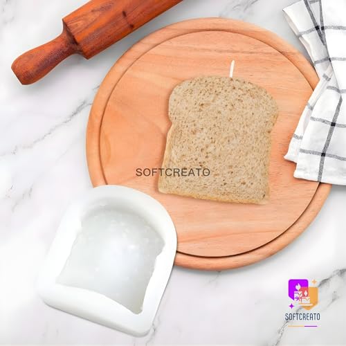 Image of Bread Toast Slice Silicone Candle Mould | Dessert Cake Shape Candle Making Mould | Aesthetic Bakery Theme Wax, Soap, Resin Mold | Decorative Candle Mould Silicone for DIY Craft (Bread Slice)