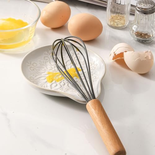 Image of Farmhouse Ceramic Spoon Rests Holder for Kitchen Counter Stove Top (White-A3)