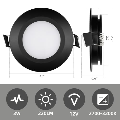 Image of 12V RV Recessed Puck Lights, Ultra-Thin, Warm White, Black, 6 Pack