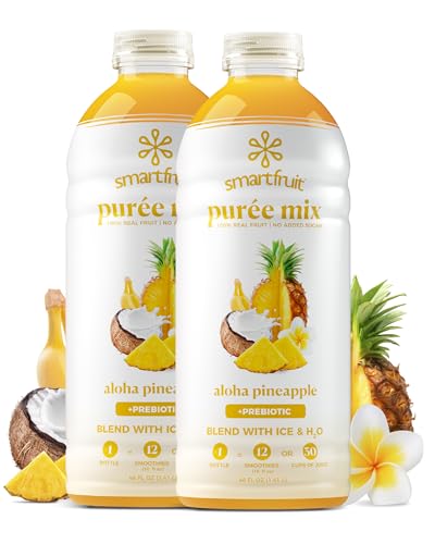 Image of Smartfruit Aloha Pineapple + Prebiotic - 100% Real Fruit Puree with Pineapple, Banana, Apple & Coconut - Great for Smoothies, Juice, Yogurt, Cocktails, Teas - High in Vitamin A - 2-Pk, 48oz Each