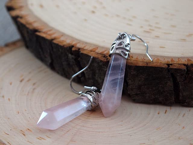 Miniatura 6 de Rose Quartz Dangle Earrings for Women Rose Quartz Crystal Drop Earrings Silver Pink Quartz Earrings Stone of Love and Beauty Gift for Anniversary