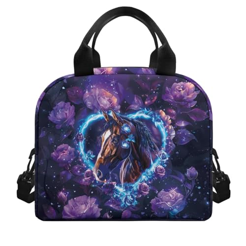 Aesthetic Horse Backpack for Girls Kids Backpack with Lunch Box Zipper Pencil Pouch and Leather Bookmark 4 Pcs Set 17" Bookbag with Compartments for Teens School Sturdy Elementary School Bag3