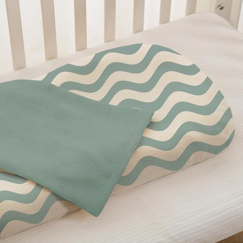 Image of guruixu Muslin Baby Lounger Cover 2 Pack, 100% Cotton Infant Lounger Cover, Soft & Breathable Replacement Slipcover, Compatible with Snuggle Me Newborn Lounger (Roman Green,Green Wave)