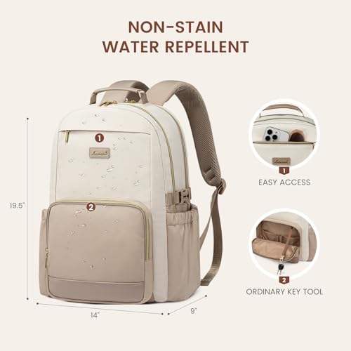 Image of LOVEVOOK Laptop Backpack for Women with Pouch Pocket for Large Capacity Cup,18 Inch Laptop Computer Bag Travel Backpack Purse,Waterproof Work Business Backpack College Teacher Bags,Beige-Khaki