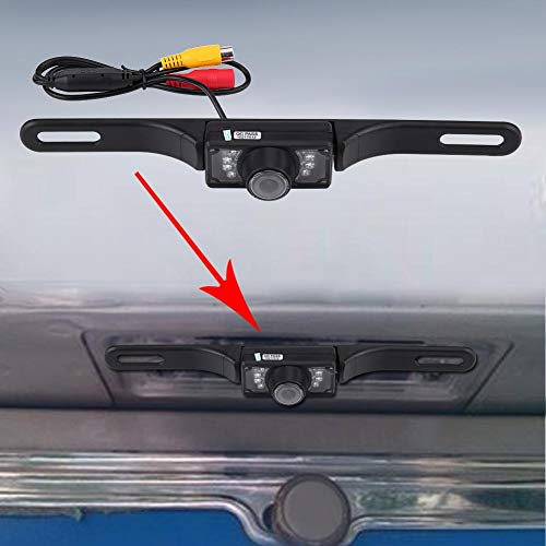 Image of Car Backup Camera, 140 Degree Wide View Angle, 7 LED Lights, IP67 /68, License Plate Reverse Parking Camera, Black