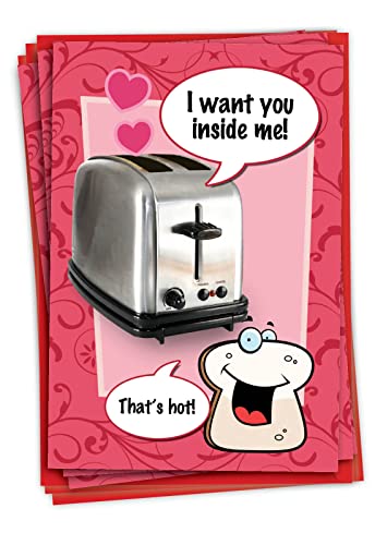 NobleWorks - Confezione da 3 biglietti di auguri umoristici per San Valentino con buste, divertente tostapane a cartoni animati, vacanze d'amore per uomini e donne (1 design, 3 ciascuno) - Want You