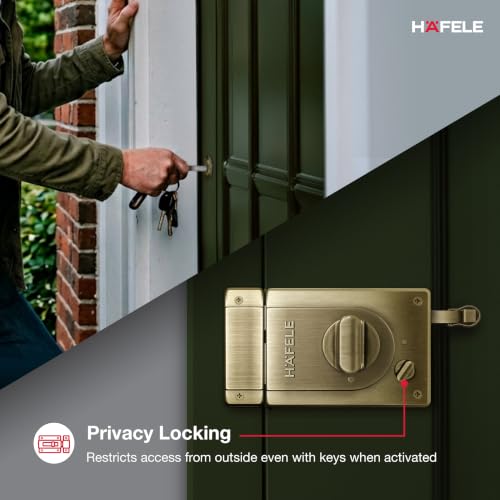 Image of Hafele Night Latch Rim Lock | Dimple Key Security | Double Throw Deadbolt | Durable Finish | Antique Brass | Reversible Design | 10 Years Warranty