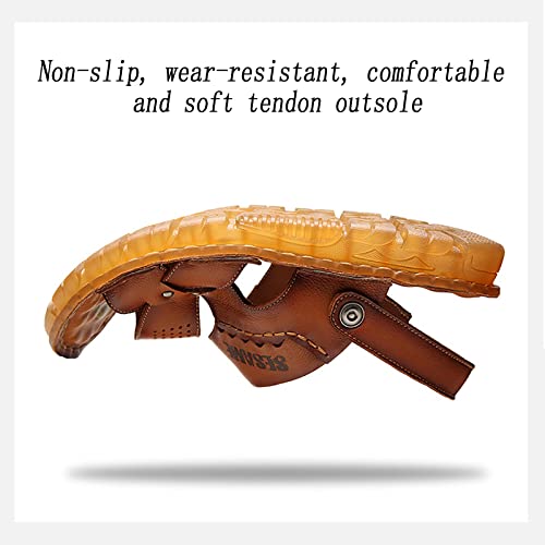 Men's Leather ls, Summer Casual Outdoor Top La Leather Open Toe Flip Flop, Comfortable Breathable Adjustable Heel Strap Wide Fit ls4