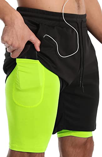 Image of JWJ Men's 2 in 1 Workout Running Shorts 7 Inch Lightweight Athletic Gym Shorts with Compression Liner