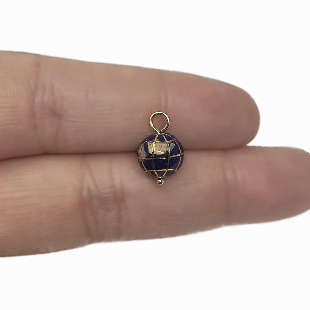 Bola del Mundo 8 mm. Colgante Oro 18k Lapislázuli natural esmaltado forma globo terráqueo
