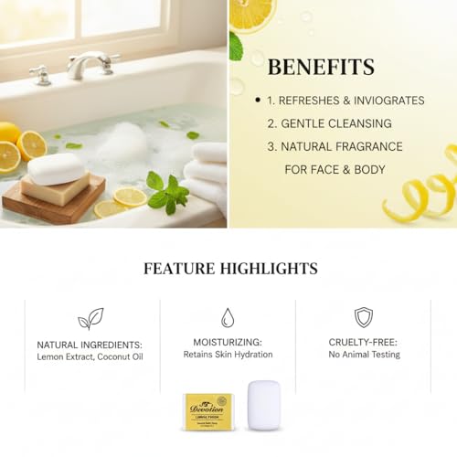 Image of Devotion LEMON FRESH Natural Bath Soap - Pack of 6 (75g Each) | Refreshing Citrus Scent | Moisturizing & Gentle on Skin