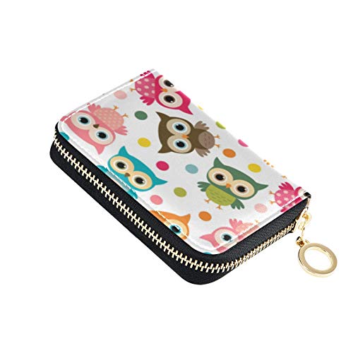 MOYYO RFID Credit Card Holder Case Cute Colorful Bird Owls Leather Printed Zipper Card Case Wallet for Women Girls