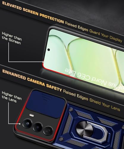 Image of WOW IMAGINE Tough Armor Bumper Mobile Back Case for 1+ OnePlus Nord CE 6 Lite 5G | Sliding Camera Cover | Shock Proof 360 Protection | Hybrid PC + TPU | Ring Holder with Kickstand - Blue