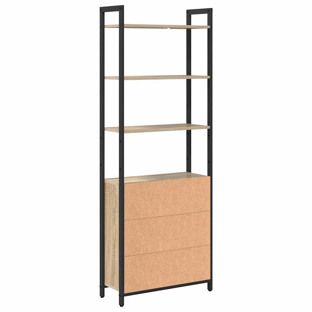 Regał na książki dąb Sonoma 60 x 24 x 161 cm, materiał drewnopochodny, 6 przegródek, 1 drzwi, nowoczesny design, trwały