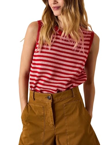 Image of Hongsui Women's Striped Color Block Sweater Vest Ribbed Knit Tank Tops Oversized Crewneck Pullover