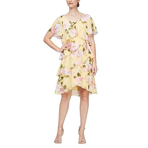 Image of S.L. Fashions Women's Short Sleeve Floral Tiered Chiffon Cocktail Spring /Summer Dress, Wedding Guest Dress