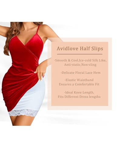 Image of Avidlove Half Slips for Women Under Dress Non Cling Floral Lace Trim Above Knee Half Slips